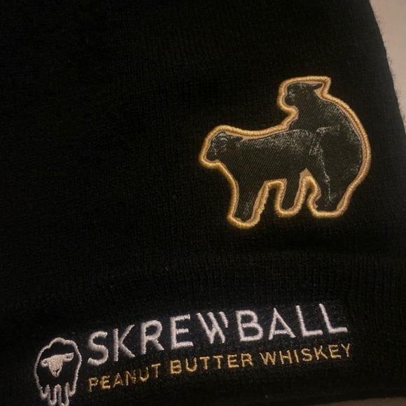 RARE Hilarious Skrewball Peanut Butter Whiskey Beanie Hat Black - Picture 2 of 4